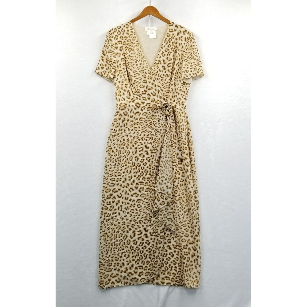 Escada Dress Women 40 Maxi 100% Silk Animal Leopard Print Wrap Margaretha Ley‎